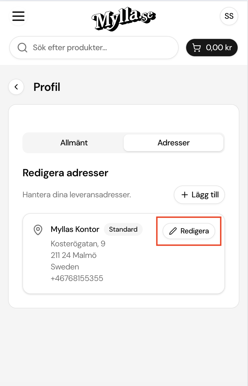 Redigera adress bild på mylla.se